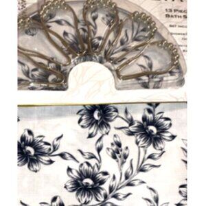 Shower Curtain Floral Black White Ophelia 13-Piece Set includes Metal Hooks